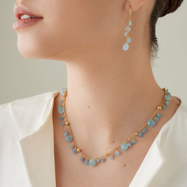 Paradise Yellow Gold and Aquamarine Necklace